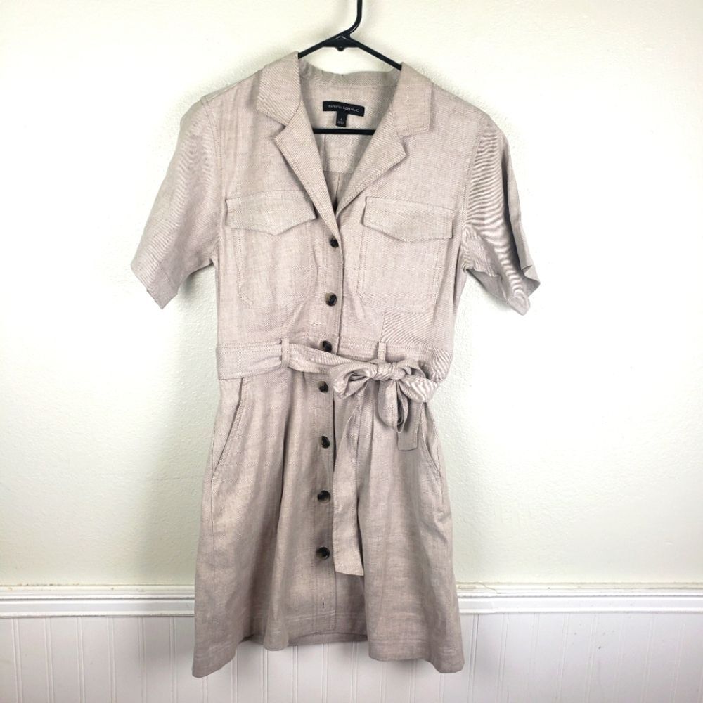 Women's Banana Republic Linen Blend Button-Down Elegant Beige Stylish Dress Sz 6